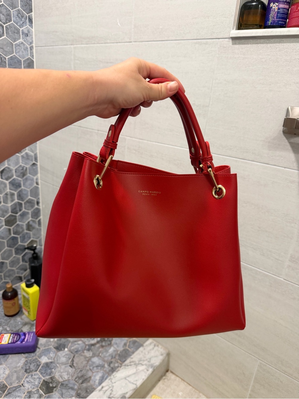 Red Women's Leather Tote Bag -